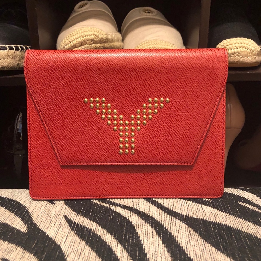 Authentic Yves Saint Laurent YSL red orange clutch